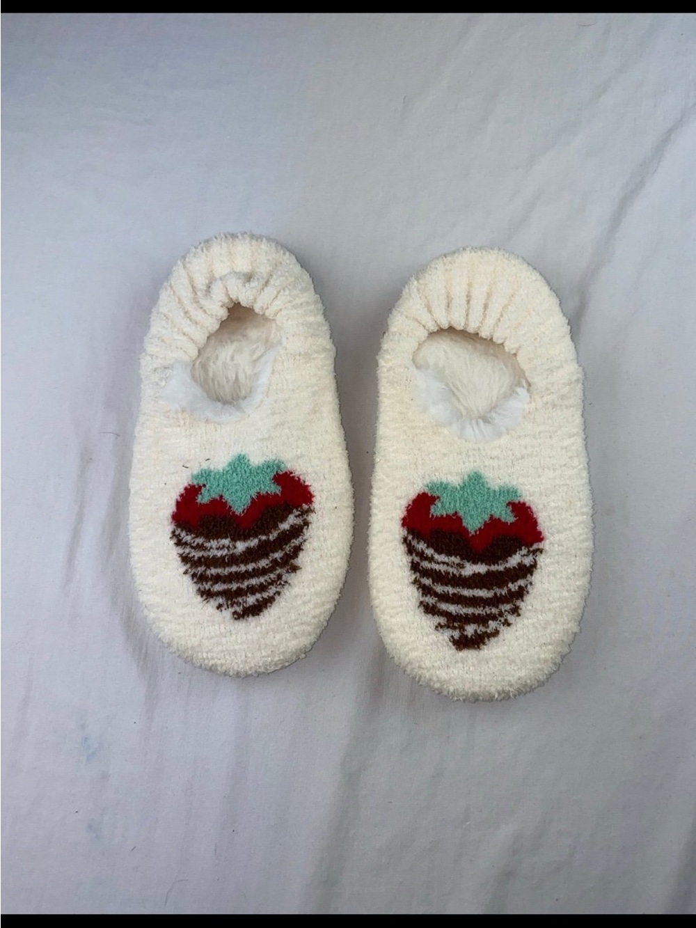 Strawberry fuzzy slippers